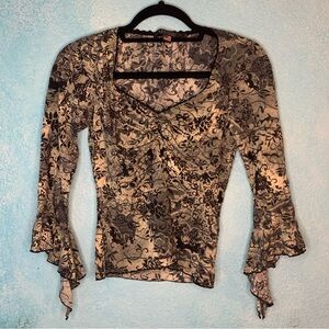 Vintage Rampage Y2K WhimsyGoth Fairy Sleeve Velvet Square Neck Blouse Milk Maid